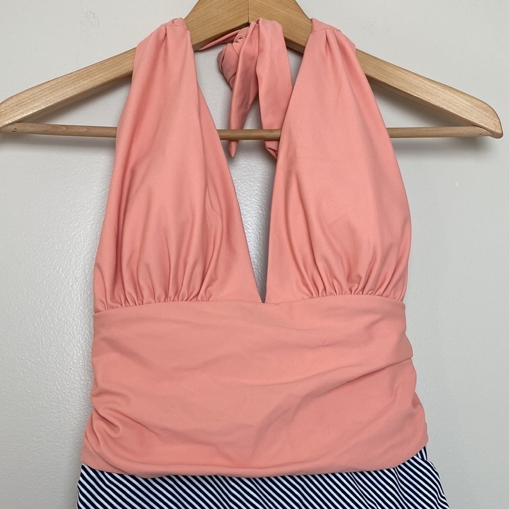Cupshe Keeping You Accompanied Stripe One-Piece Halter Swimsuit Size M Coral - Picture 3 of 11